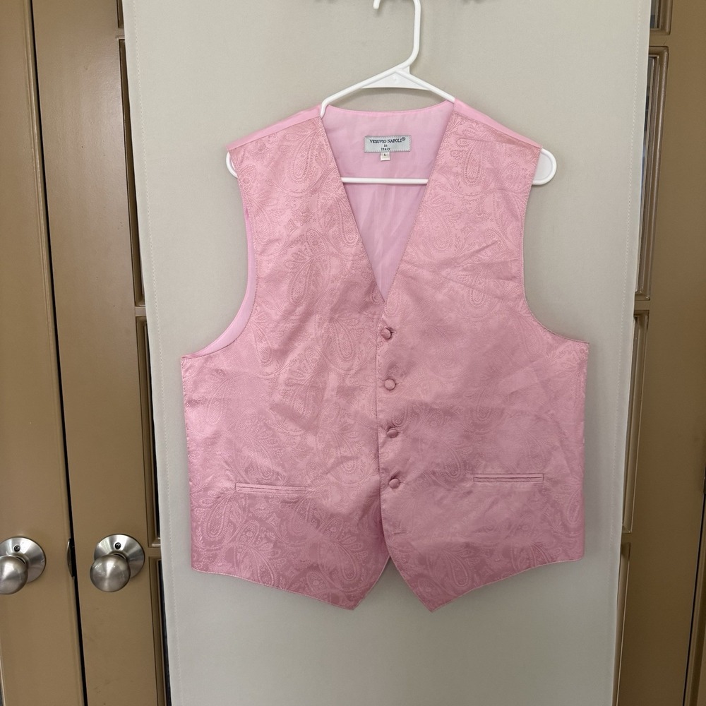 Vesuvio Napoli Italy Men's Large Pink Paisley Print Vest Formal Wear